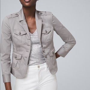 WHBM GREY CLAY CROPPED MILITARY JACKET